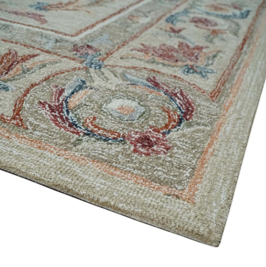 French Inspired Aubusson design Custom Made Beige, Brown and Blue Hand Tufted wool Area Rug
