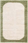 Close-up of the Fergus Washable Area Rug, cream center with an olive green border, showing the rug's texture. Design-Rectangle-2211