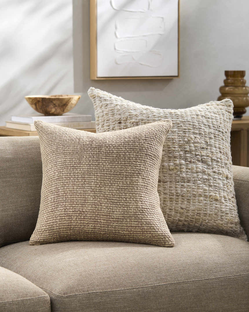 Funa Beige Square Throw Pillow