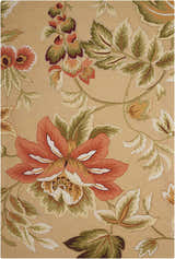 Close-up of the Nourison Fantasy Beige rug, showcasing its floral pattern with orange, green, and cream hues.
