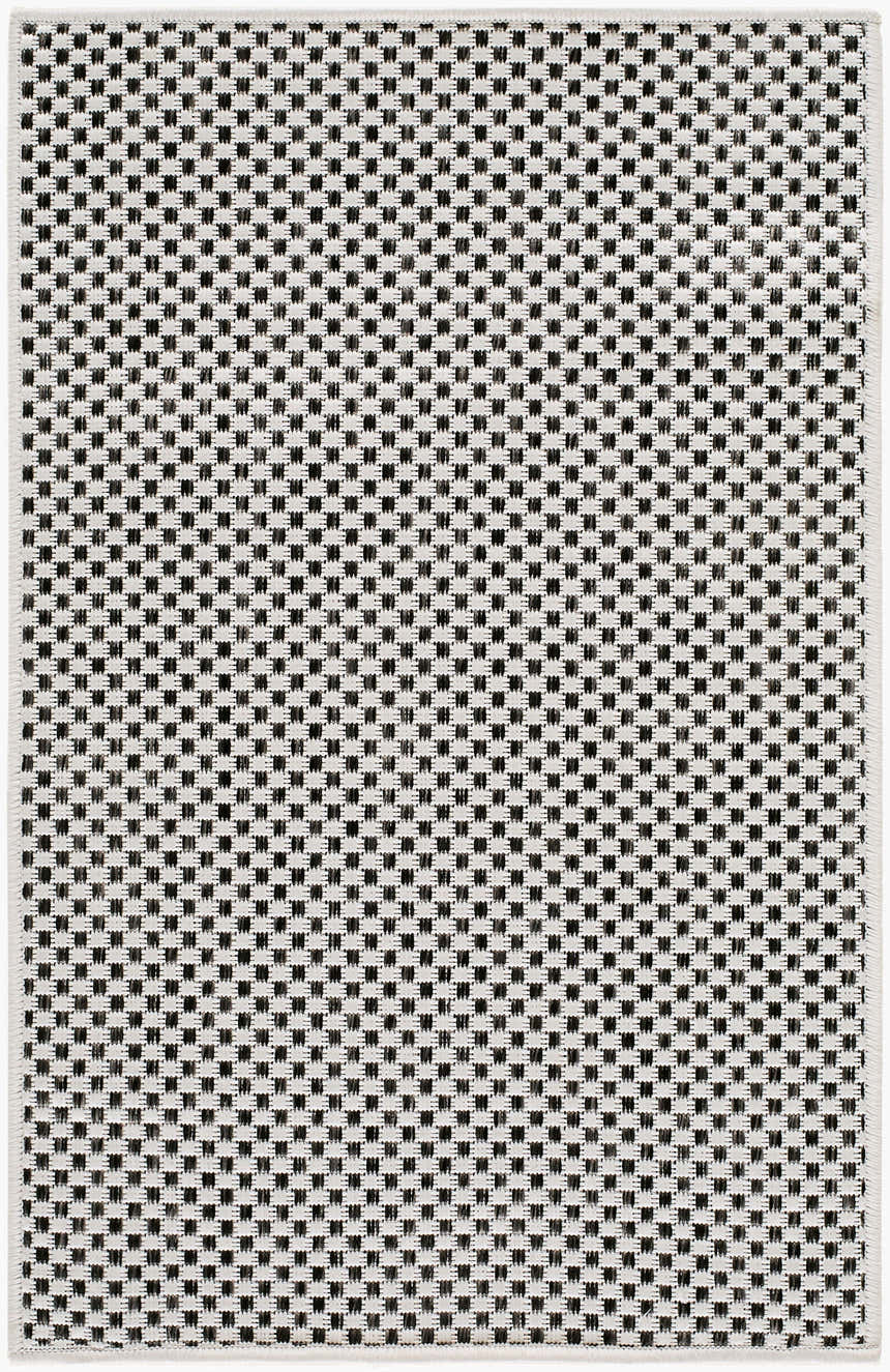 Close-up of the Barberry Outdoor Machine Woven Galey Alix x LIVABLISS GABA-2300 Area Rug. Black and off-white woven pattern. Design-Rectangle-221