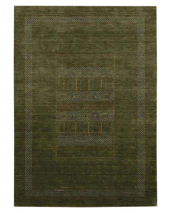 Gabbeh Design Hand Loomed Green Wool Area Rug