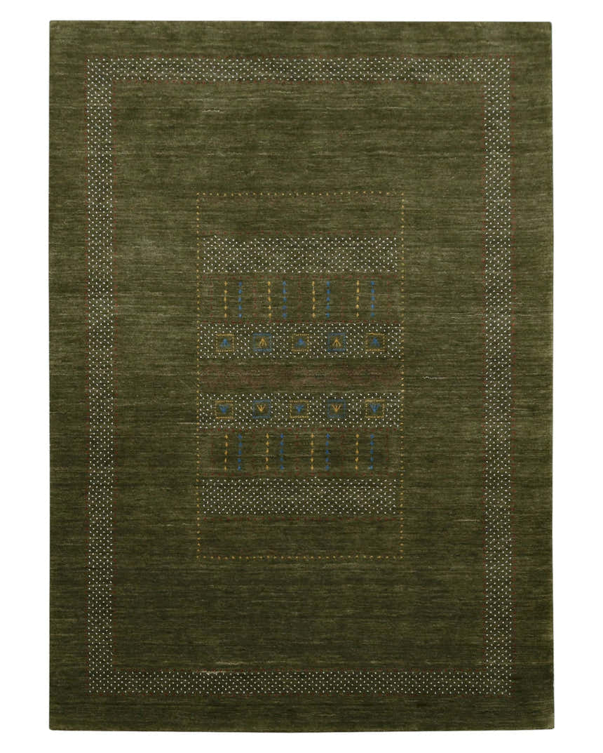 Gabbeh Design Hand Loomed Green Wool Area Rug