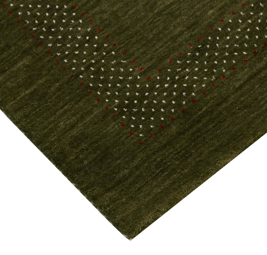 Gabbeh Design Hand Loomed Green Wool Area Rug