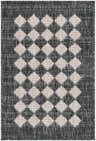 Close-up of a Mulberry Outdoor Machine Woven Galey Alix x LIVABLISS GAMU-2300 Area Rug with a black and tan diamond pattern. Design-Rectangle-527