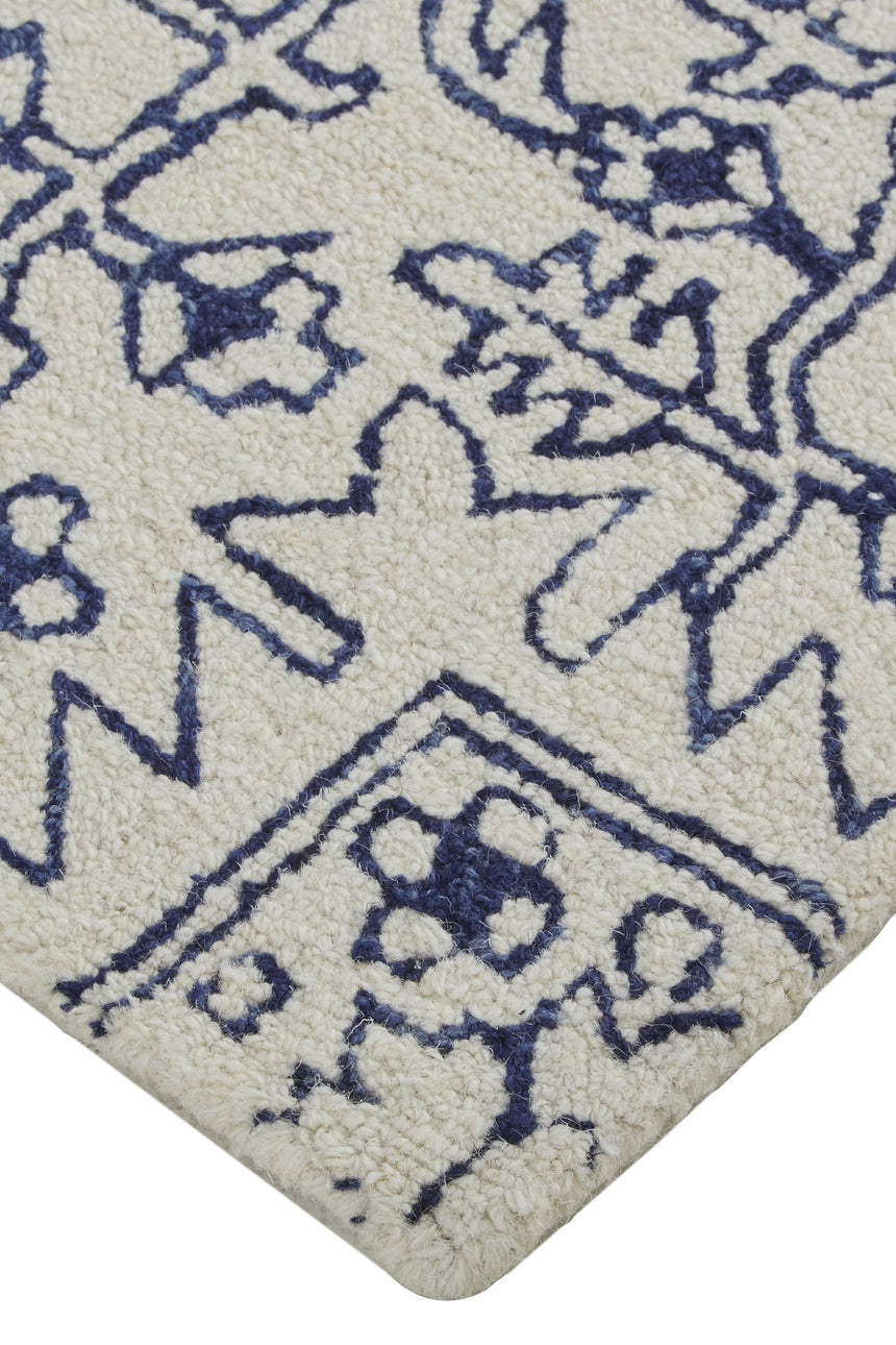 Feizy Belfort Transitional Medallion - Ivory/Blue Area Rug - Clearance
