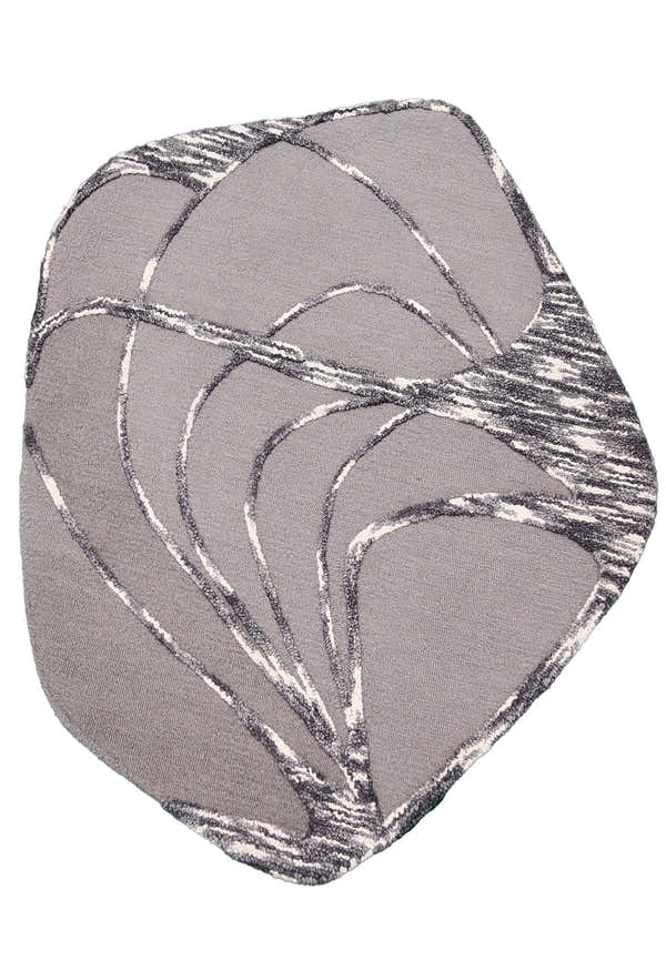 Gem Curved Stripes Gray Hand Tufted 5x5 Wool Area Rug