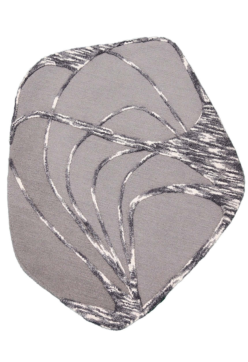 Gem Curved Stripes Gray Hand Tufted 5x5 Wool Area Rug