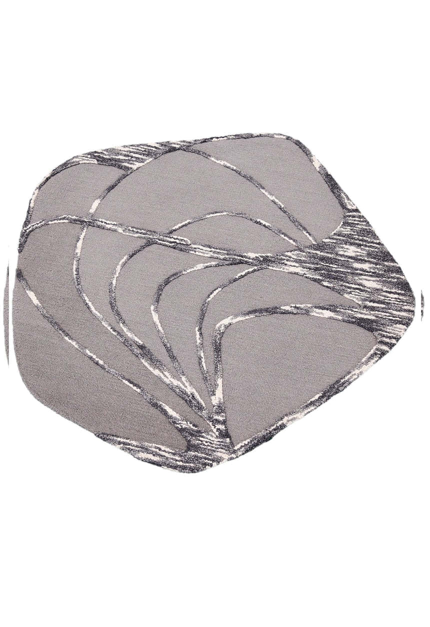 Gem Curved Stripes Gray Hand Tufted 5x5 Wool Area Rug