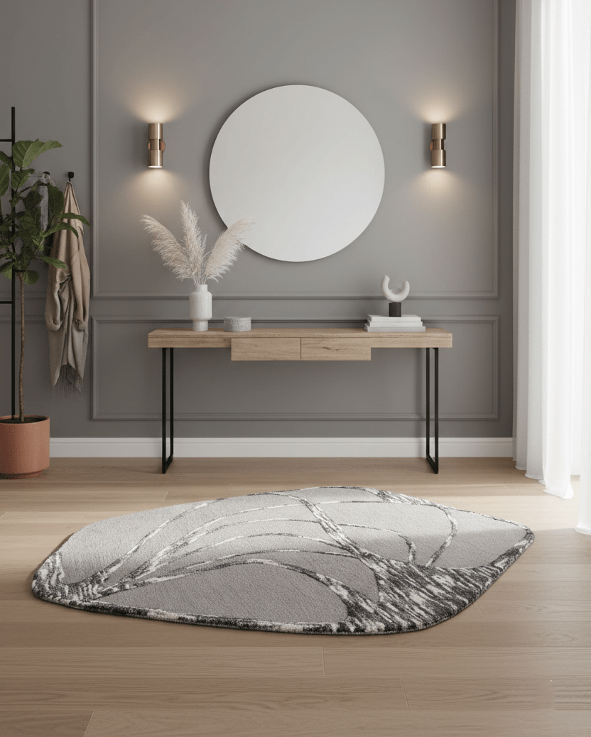 Gem Curved Stripes Gray Hand Tufted 5x5 Wool Area Rug