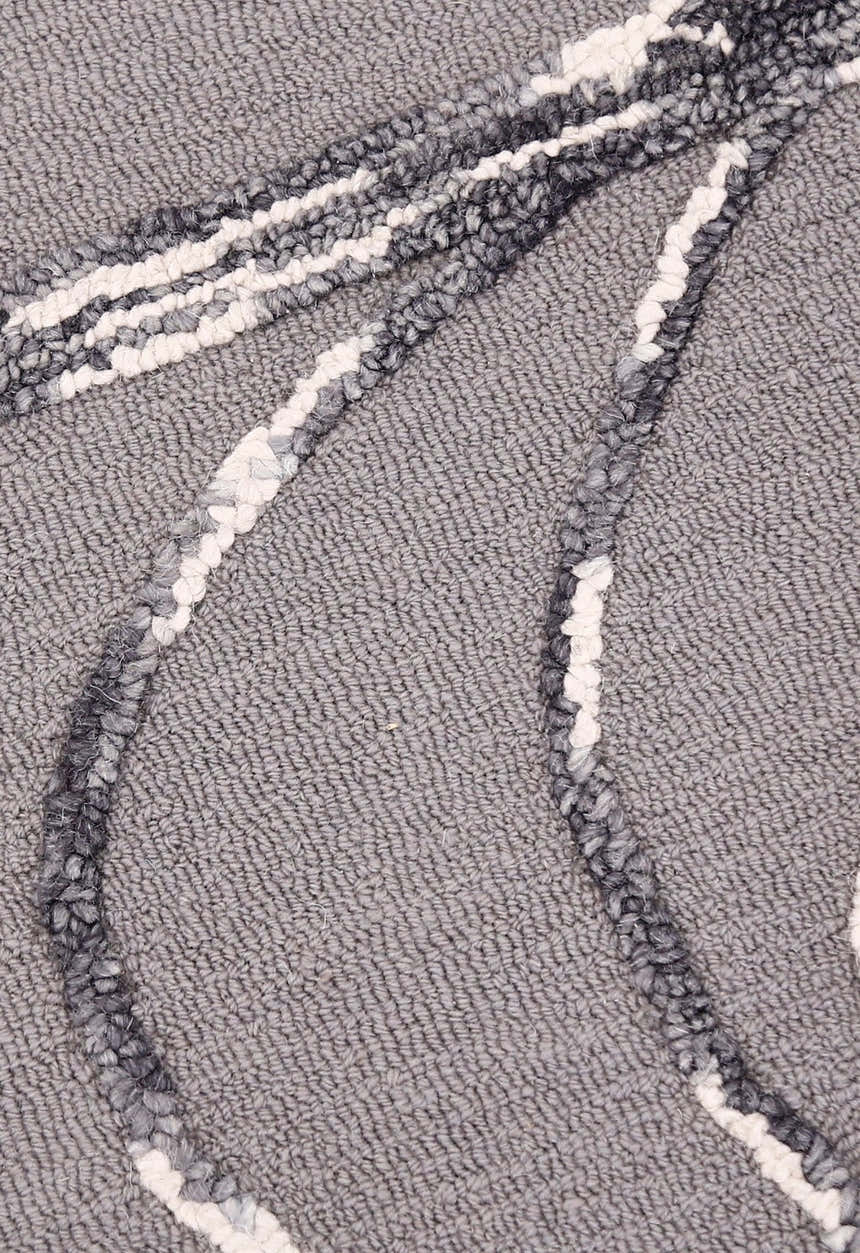 Gem Curved Stripes Gray Hand Tufted 5x5 Wool Area Rug