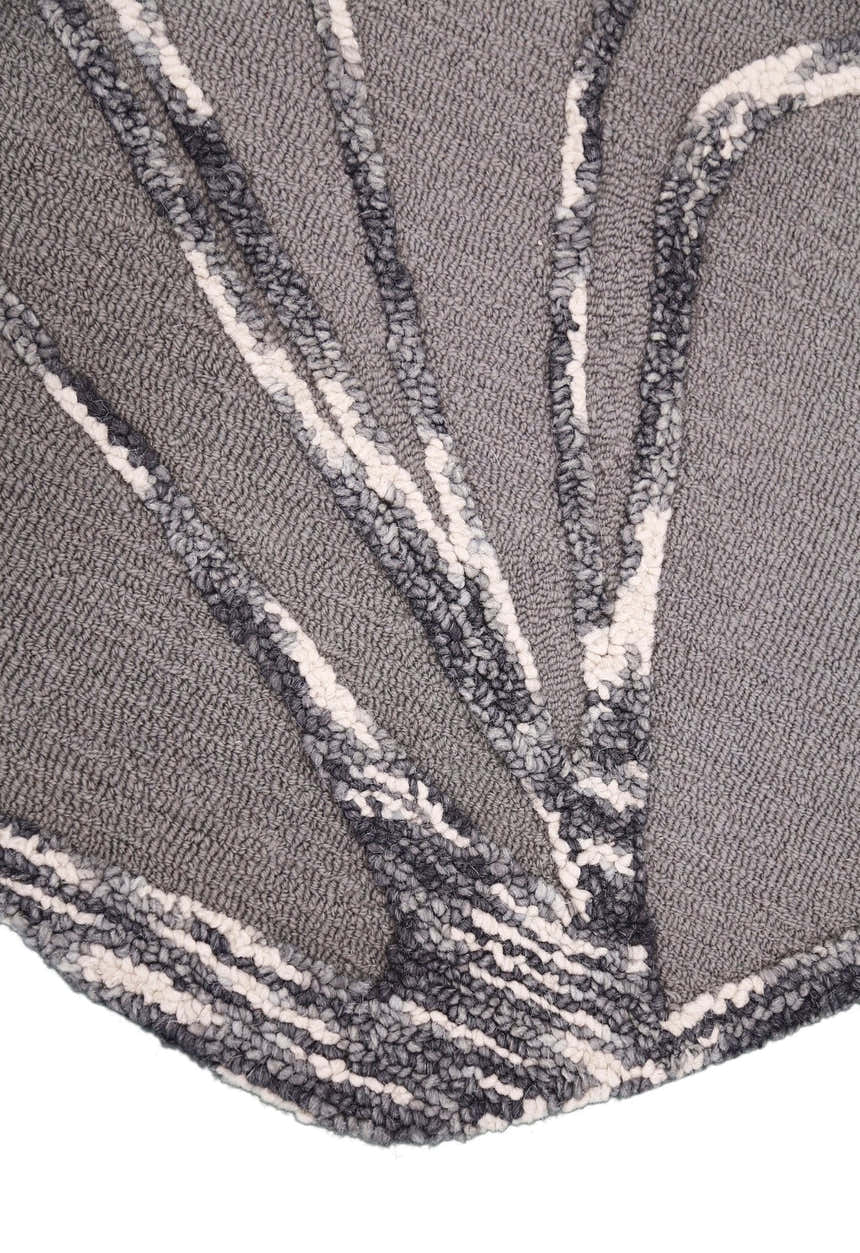 Gem Curved Stripes Gray Hand Tufted 5x5 Wool Area Rug