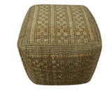 Geometrical Hand Woven Natural Brown and Black Textured jute Pouf