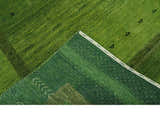 Geometrical Stripes Design Green Hand loom Multi Size wool Area Rug