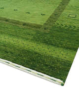 Geometrical Stripes Design Green Hand loom Multi Size wool Area Rug