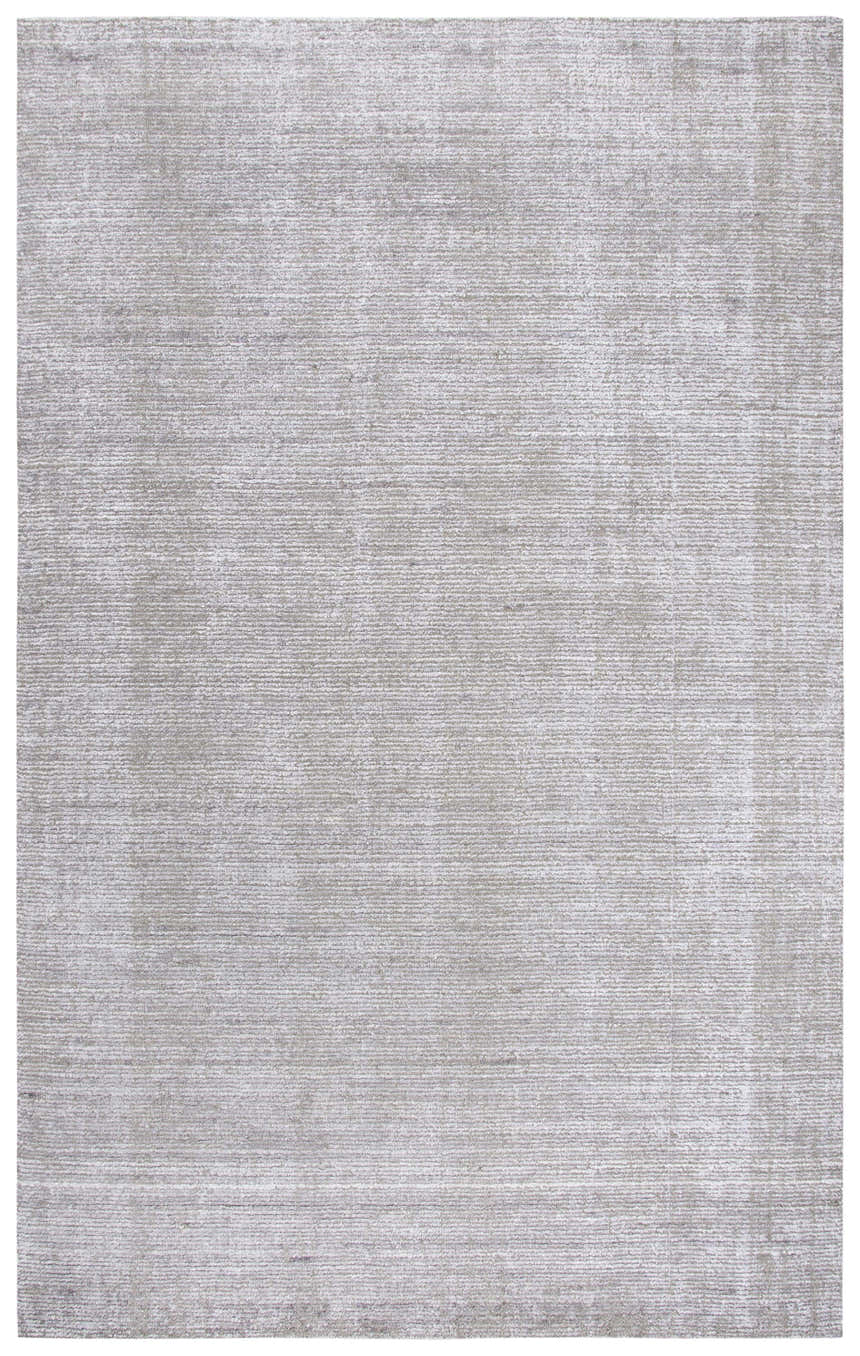 Close-up of Rizzy GH718A area rug. Hand loomed with a subtle horizontal pattern in beige, gray, and ivory tones. Design-Rectangle