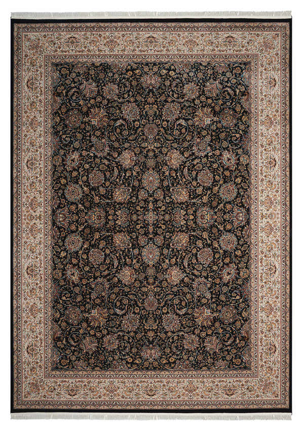 Close-up of the Nourison Persian Palace Navy Persian rug, showcasing its intricate floral pattern and detailed border.