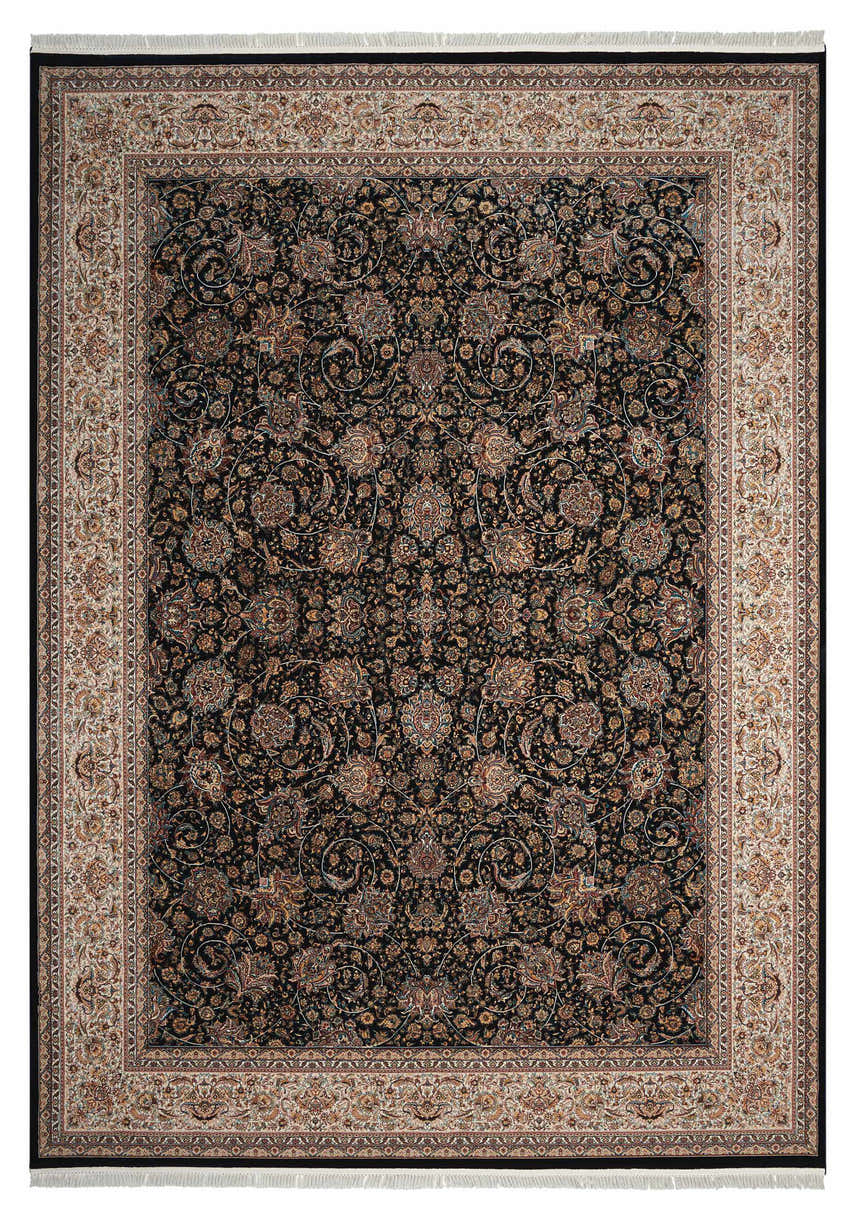 Close-up of the Nourison Persian Palace Navy Persian rug, showcasing its intricate floral pattern and detailed border.