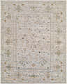 Close-up of the Kagami Area Rug, a traditional wool rug in charcoal, ivory, sage, sandstone, and taupe. Design-Rectangle-537