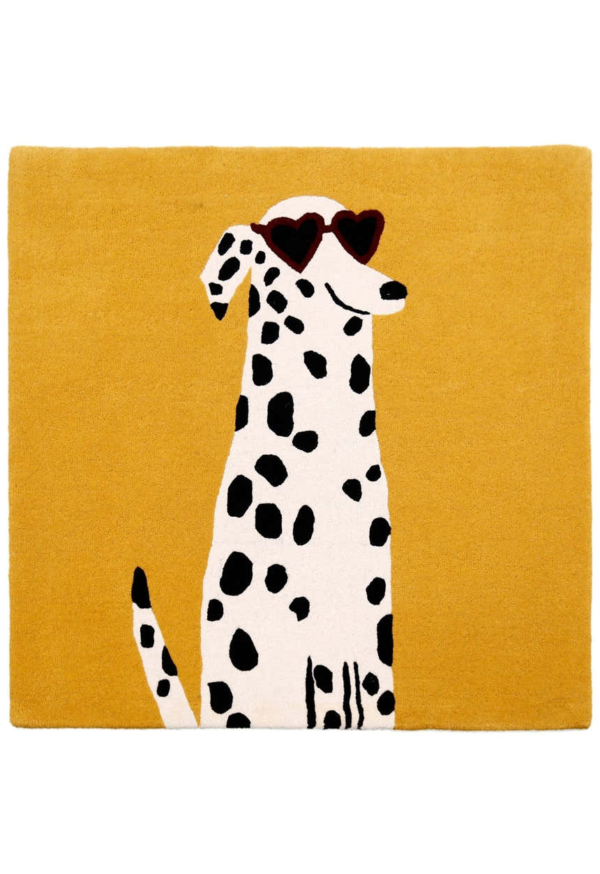 Gold And Black Shady Dalmatian Hand Tufted 4x4 Wool Rug