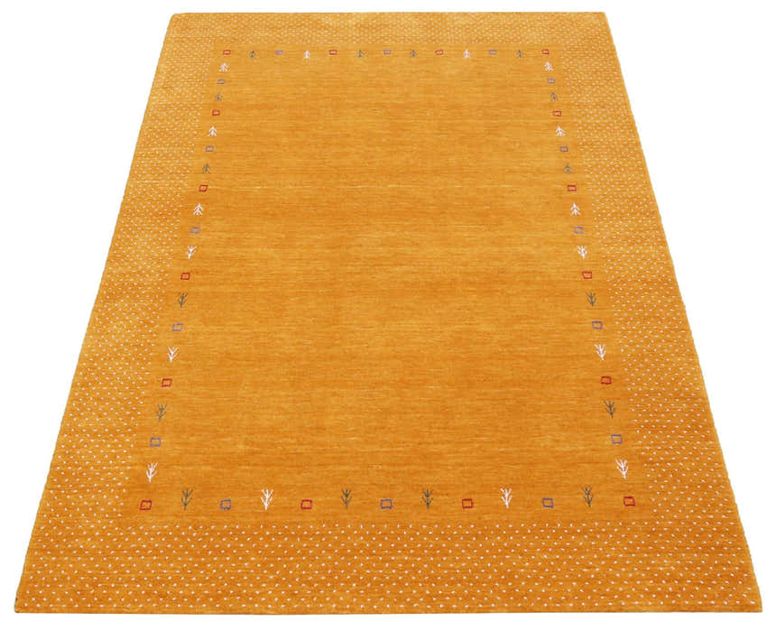 Gold Tribal Border Design Hand Loomed Wool Area Rug