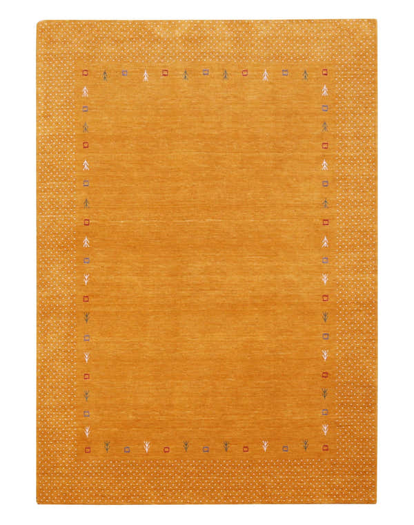 Gold Tribal Border Design Hand Loomed Wool Area Rug