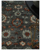 Charcoal and Ivory Hand Knotted Traditional Oushak Custom Made Wool Area Rug