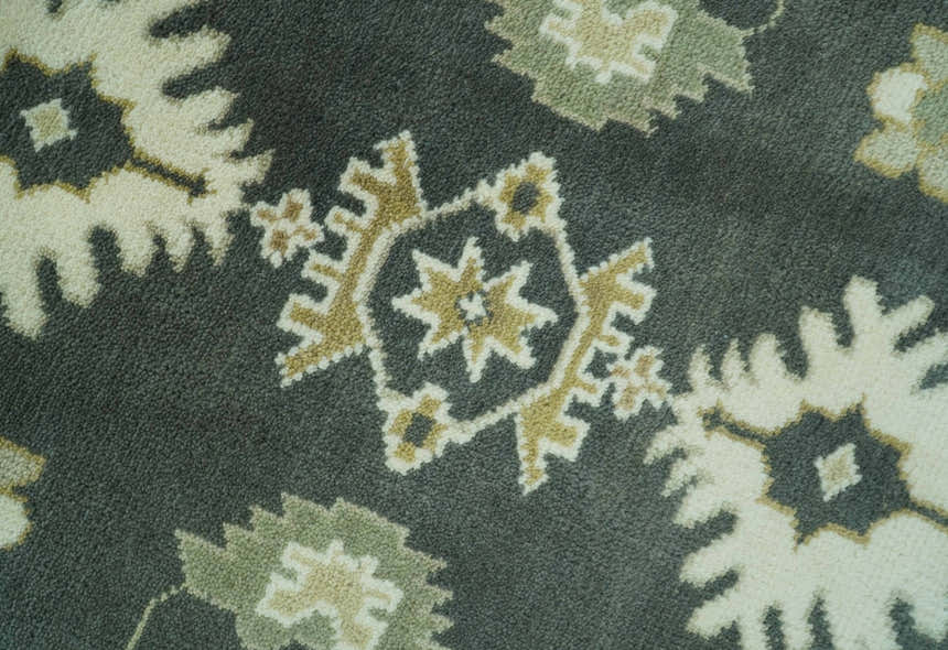 Gray And Beige Oushak Hand Knotted Custom Made Wool Rug