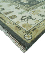 Gray And Beige Oushak Hand Knotted Custom Made Wool Rug