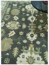 Gray And Beige Oushak Hand Knotted Custom Made Wool Rug