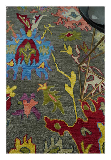 Gray and Olive Wool Colorful Hand knotted Traditional Oushak Multi Size wool Area Rug