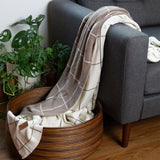 100% Cotton Knitted Throw - Grid in Latte and Cream