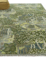 Green And Gray Nature Jungle Hand Knotted Custom Made wool area rug