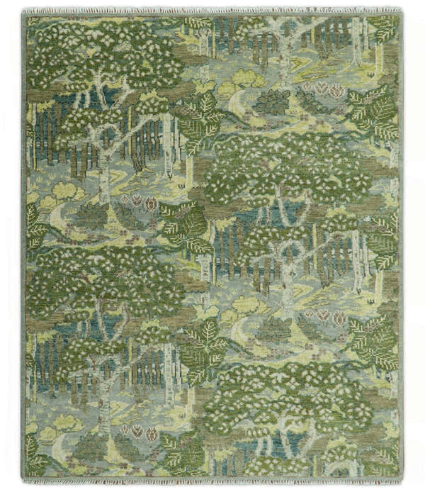 Green And Gray Nature Jungle Hand Knotted Custom Made wool area rug