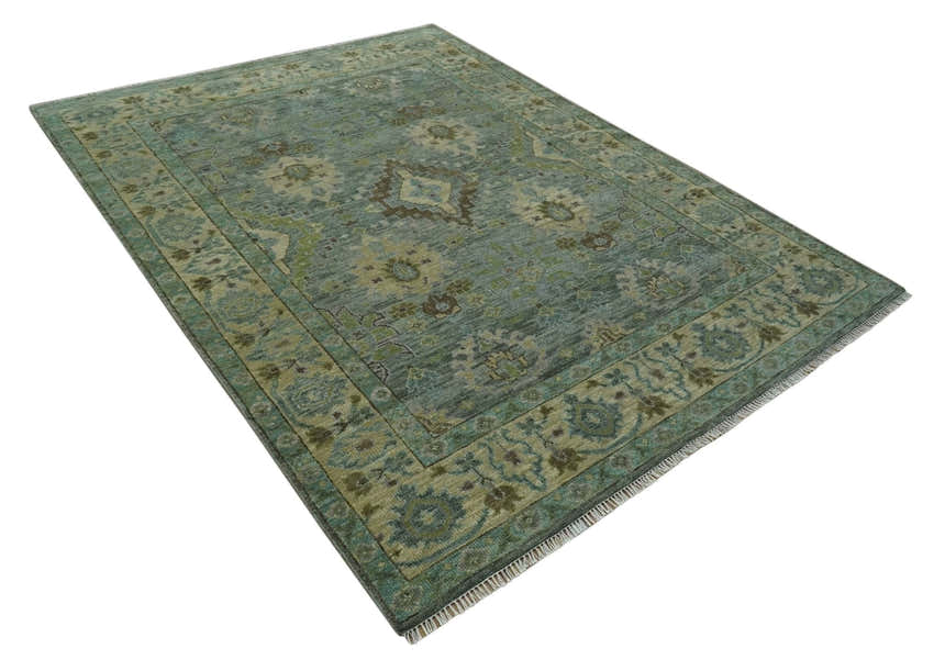 Green and Olive Hand Knotted Traditional Oushak Multi Size wool area rug