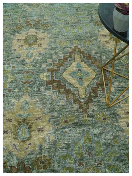 Green and Olive Hand Knotted Traditional Oushak Multi Size wool area rug
