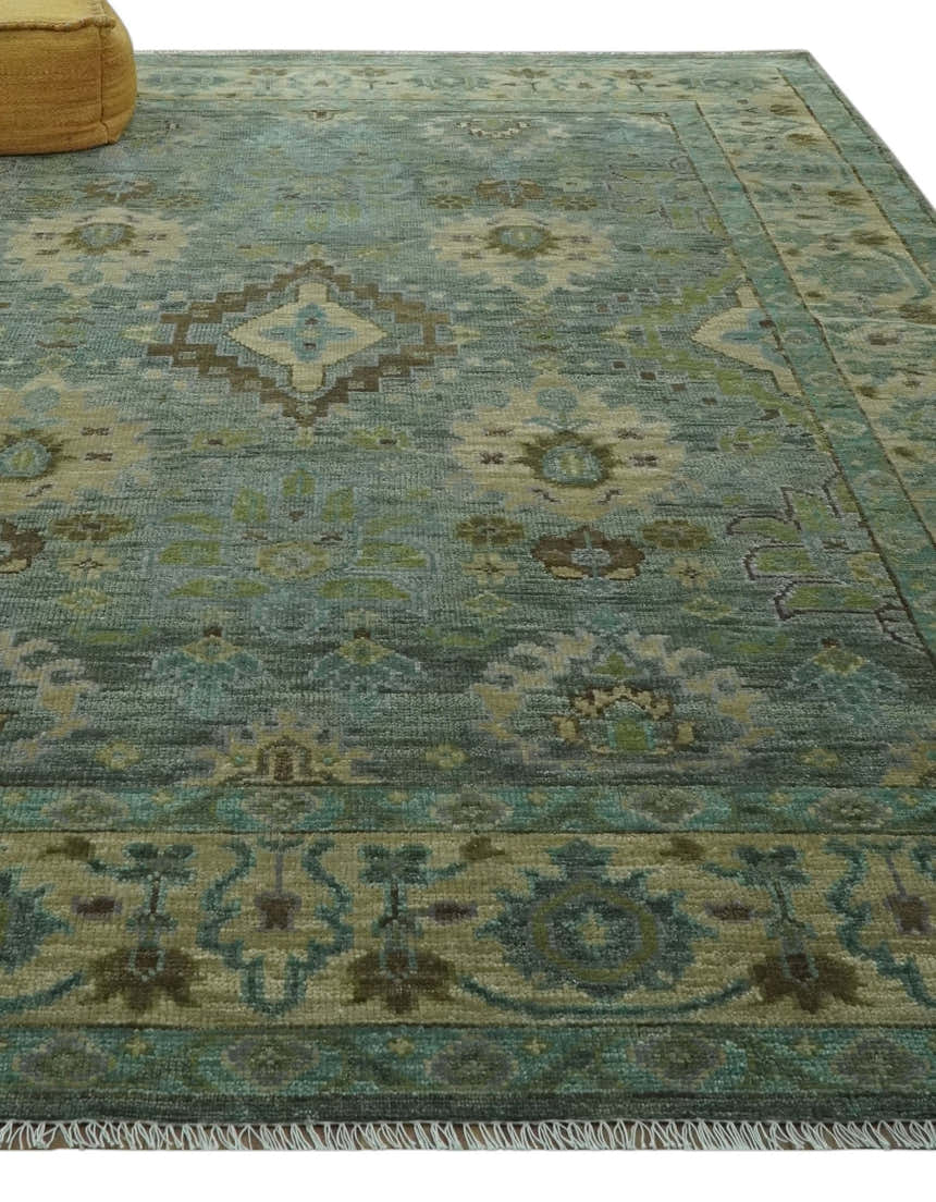 Green and Olive Hand Knotted Traditional Oushak Multi Size wool area rug