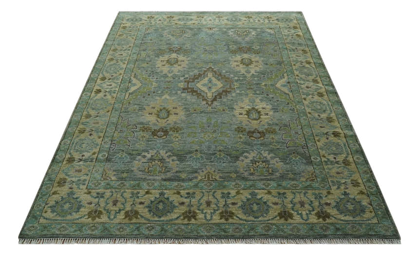 Green and Olive Hand Knotted Traditional Oushak Multi Size wool area rug