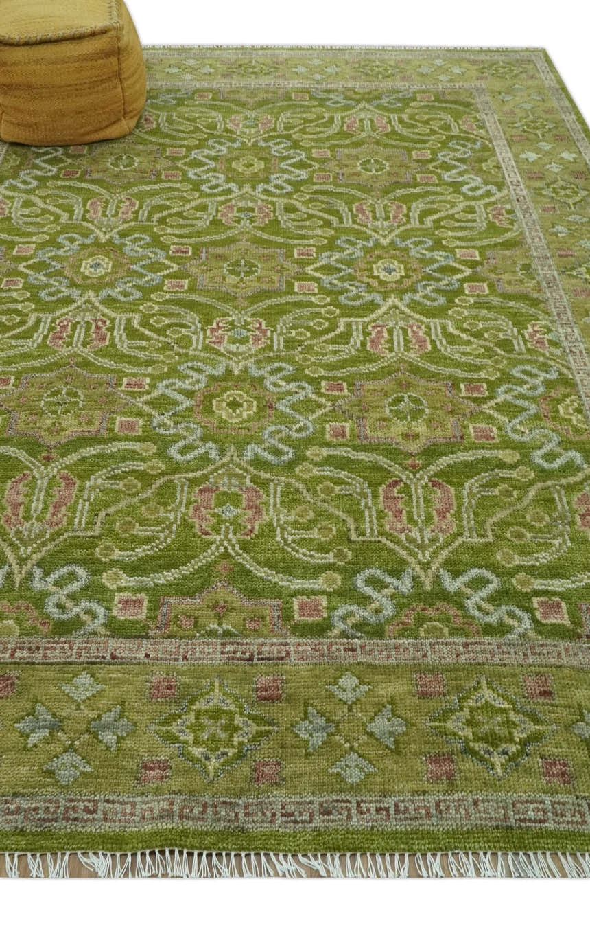 Green and Purple Traditional Design Custom Made wool area rug