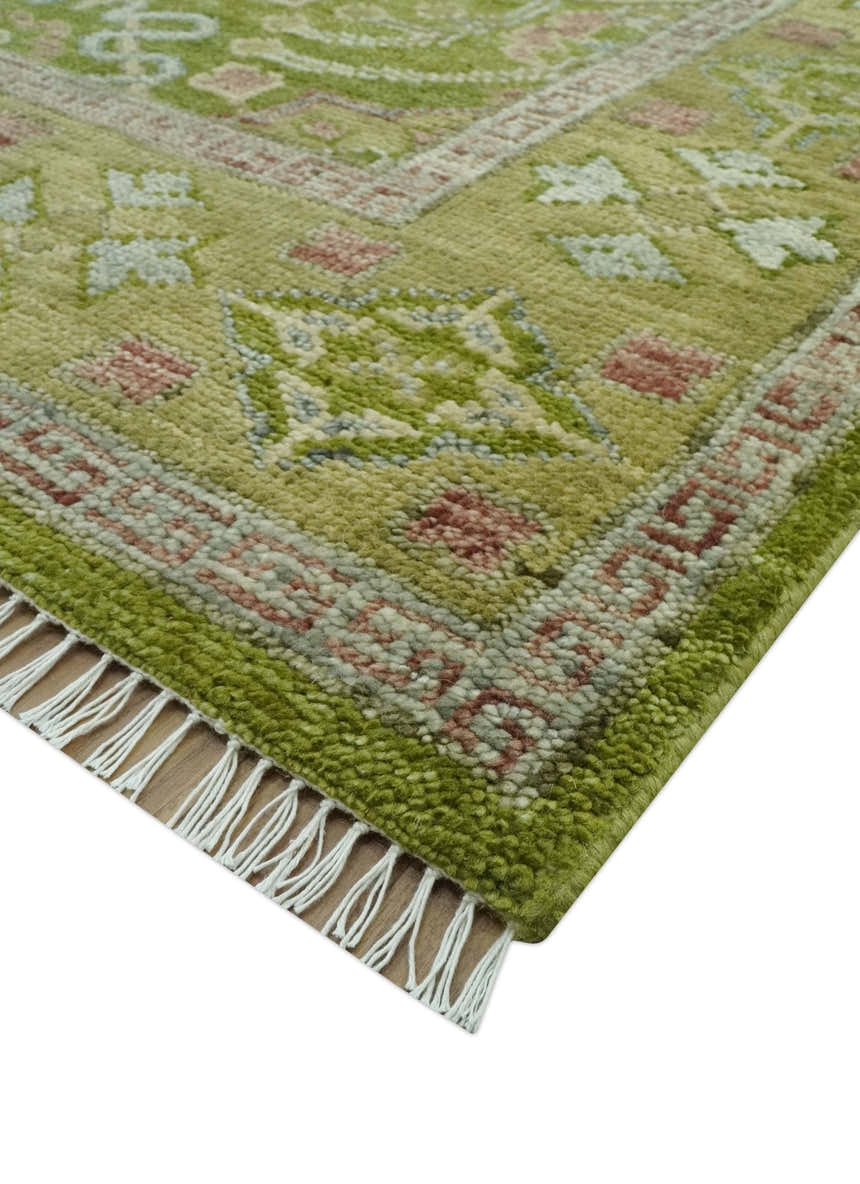Green and Purple Traditional Design Custom Made wool area rug