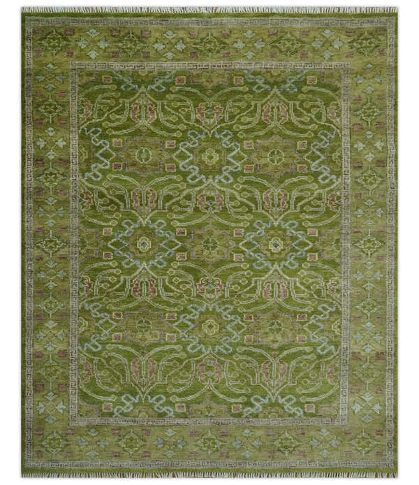 Green and Purple Traditional Design Custom Made wool area rug