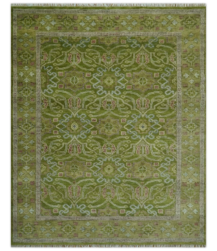 Green and Purple Traditional Design Custom Made wool area rug