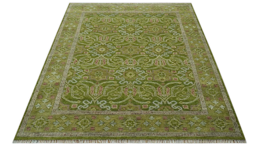 Green and Purple Traditional Design Custom Made wool area rug