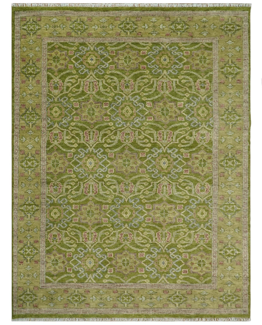 Green and Purple Traditional Design Custom Made wool area rug
