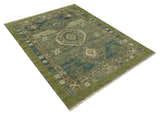 Green and Teal Traditional Hand Knotted Multi Size wool area rug