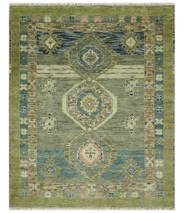 Green and Teal Traditional Hand Knotted Multi Size wool area rug