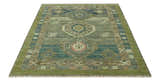 Green and Teal Traditional Hand Knotted Multi Size wool area rug