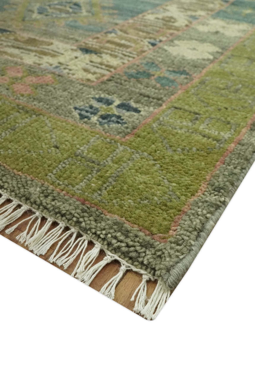 Green and Teal Traditional Hand Knotted Multi Size wool area rug