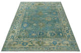 Green, Beige and Blue Hand knotted Traditional Oushak Multi Size Wool Area Rug