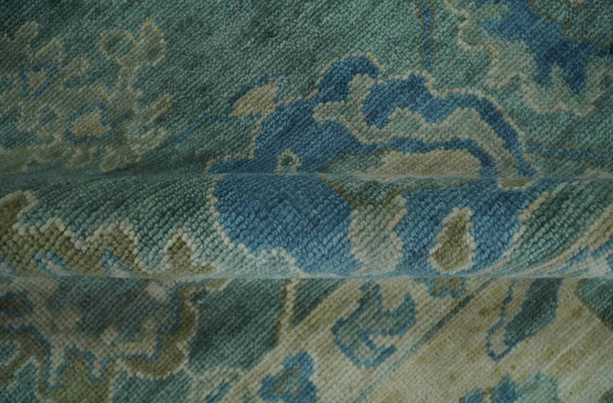 Green, Beige and Blue Hand knotted Traditional Oushak Multi Size Wool Area Rug